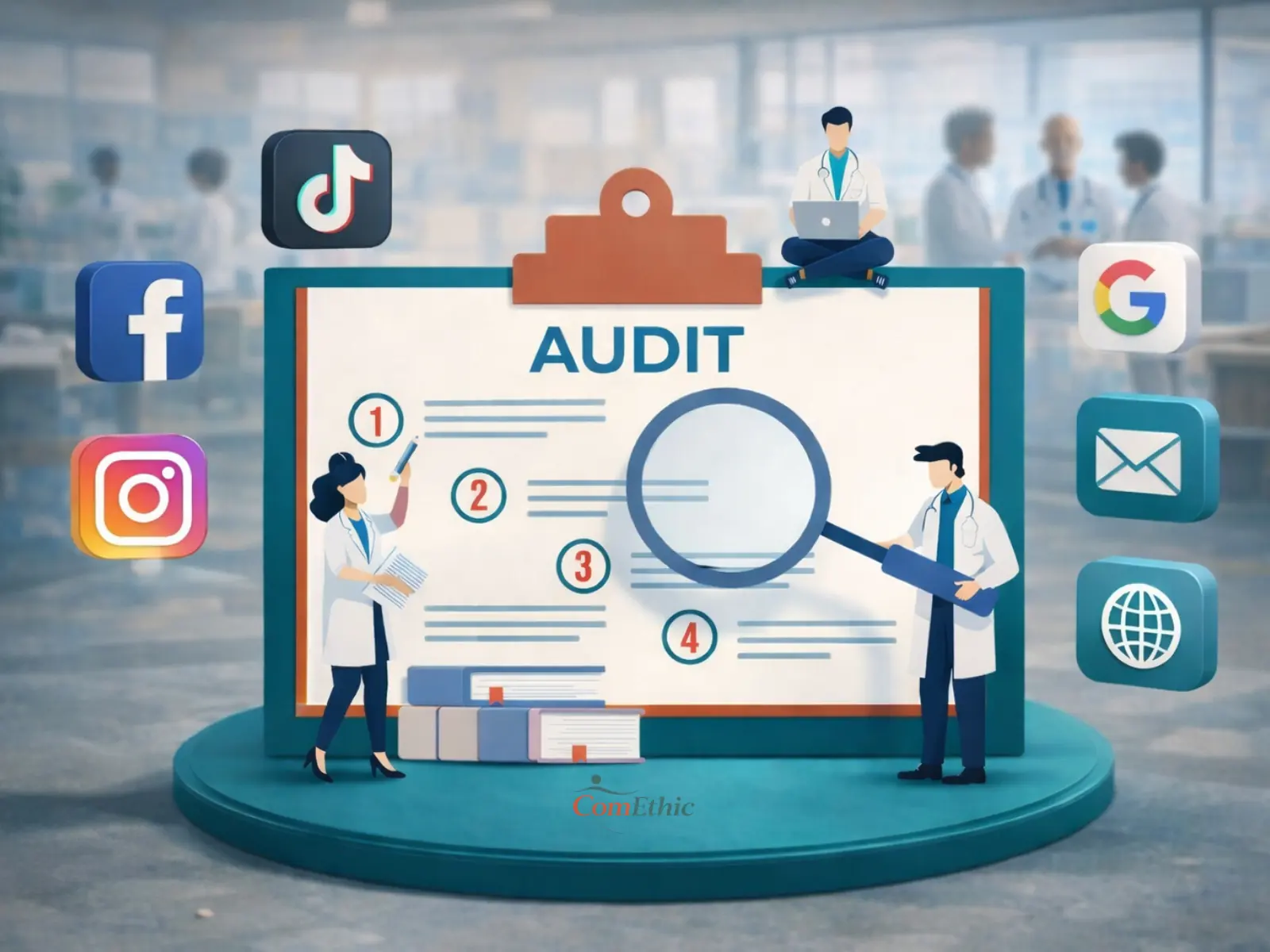 Audit de visibilité médicale pour médecins : analyse du site, SEO local, Google et cohérence de la communication avant stratégie éditoriale.
