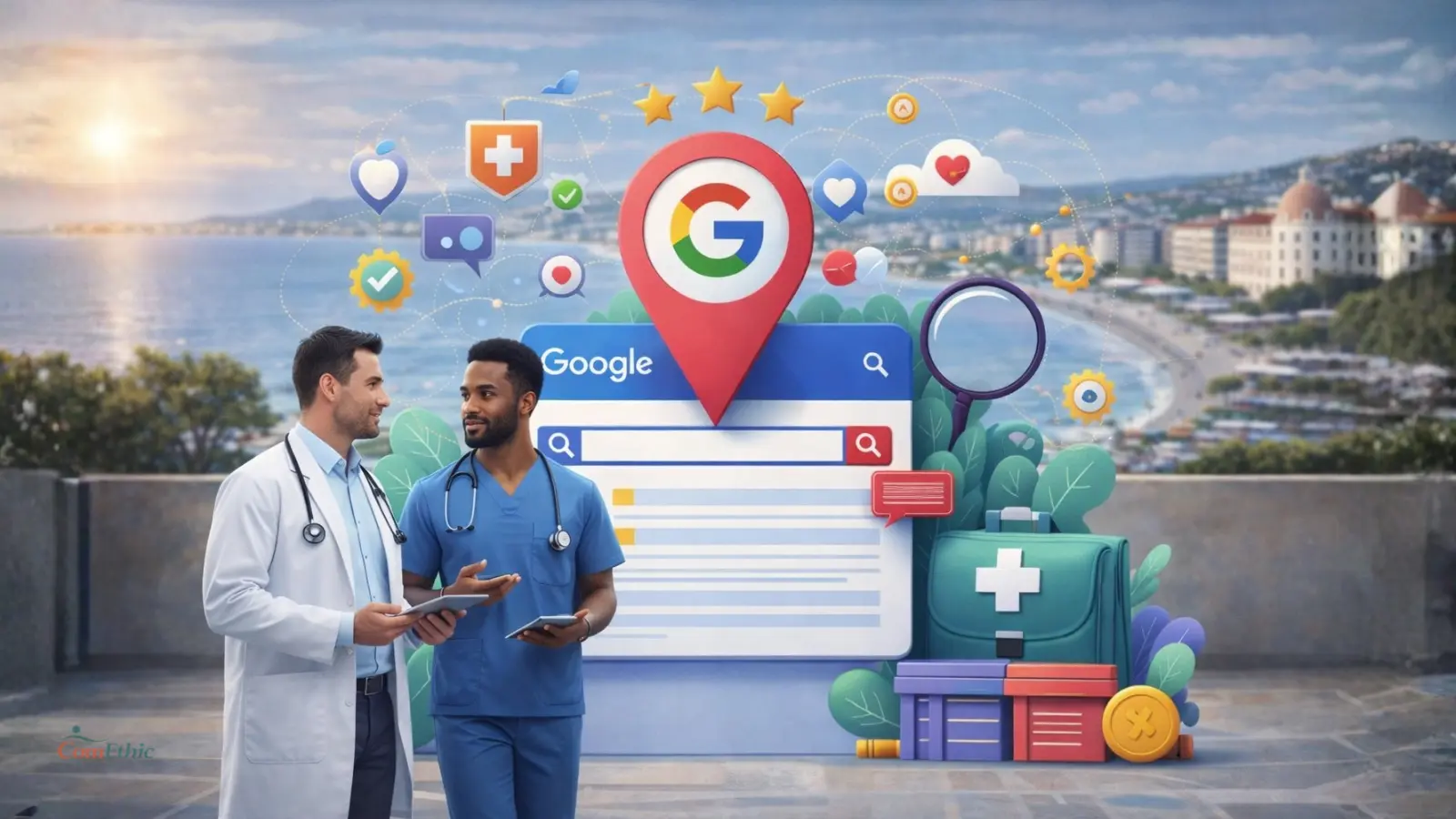 Cabinet médical mal positionné sur Google illustrant l’analyse des signaux locaux et de la hiérarchie territoriale influençant la visibilité d’un cabinet médical.