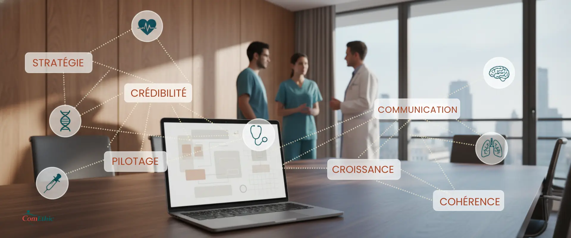 Communication médicale par spécialité : pilotage stratégique de la communication d'un médecin selon sa discipline, agence ComEthic à Nice