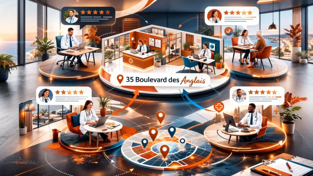 Fiche Google cabinet de groupe illustrée par une équipe de praticiens exerçant dans un cabinet médical structuré
