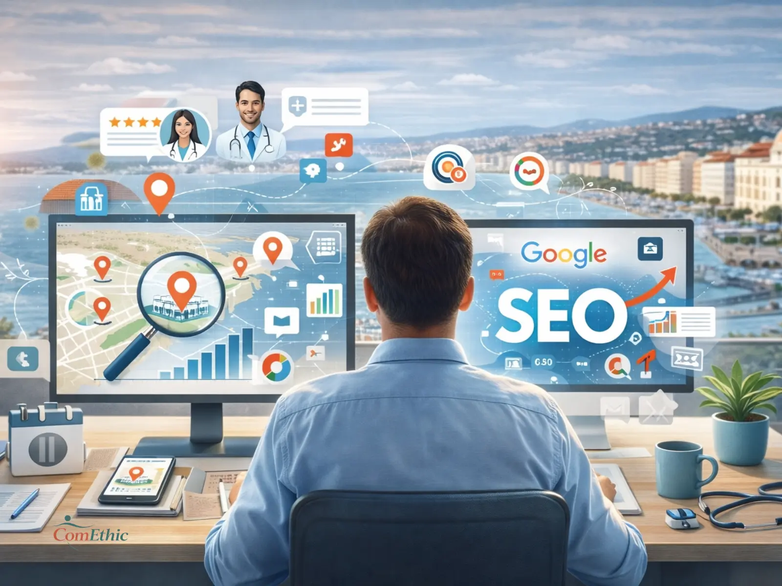 SEO médecin : illustration de l’architecture d’un site médical structuré en 2026 pour renforcer la cohérence d’entité