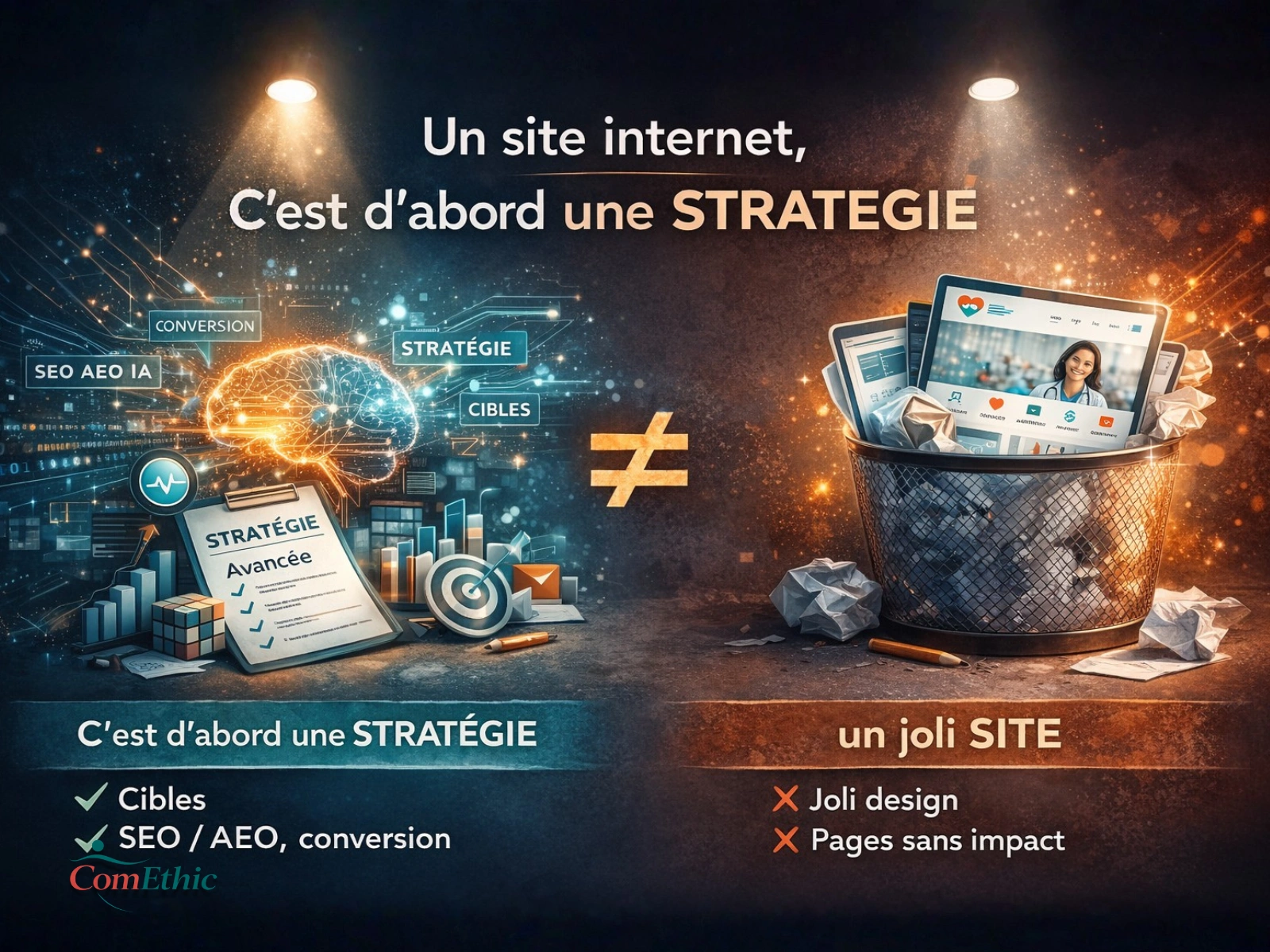 Illustration montrant qu’un site internet médical repose d’abord sur une stratégie de crédibilité, avant le design, pour inspirer confiance.