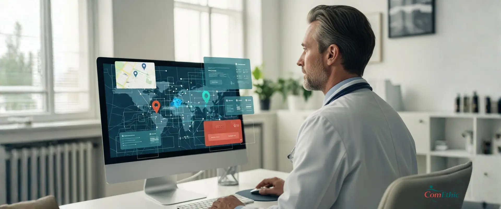 Illustration ComEthic montrant qu’une visibilité locale médicale efficace repose sur la structuration cohérente des signaux du cabinet, et non sur la simple optimisation d’un outil comme Google Business Profile.